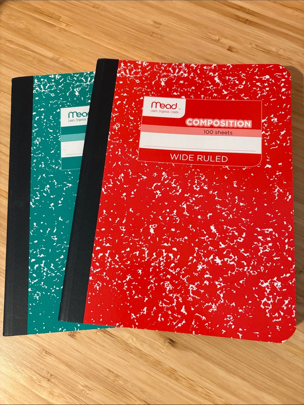 2 Mead Composition Notebooks - Red & Green Wide Ruled 100 Sheets - Picture 1 of 6
